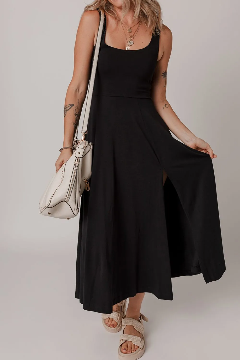 Side Slit Scoop Neck Wide Strap Dress, image 8