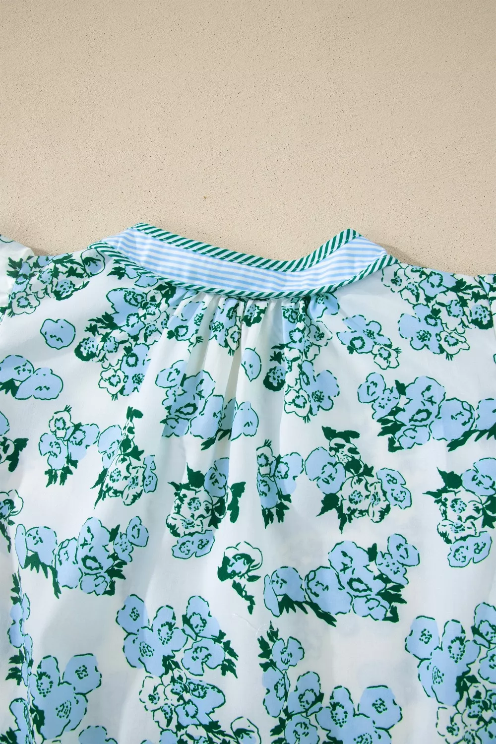 Floral Meets Stripes V Neck Flutter Sleeve Blouse, image 7
