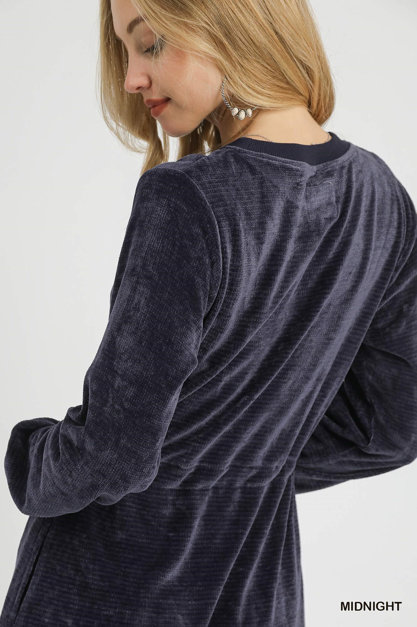 Velour Drawstring Mini Dress with Long Sleeves, image 5