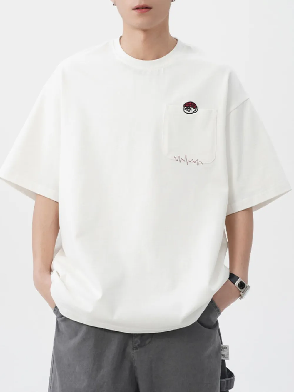 Men's Plus Size Round Neck Embroidered T-Shirt, image 10