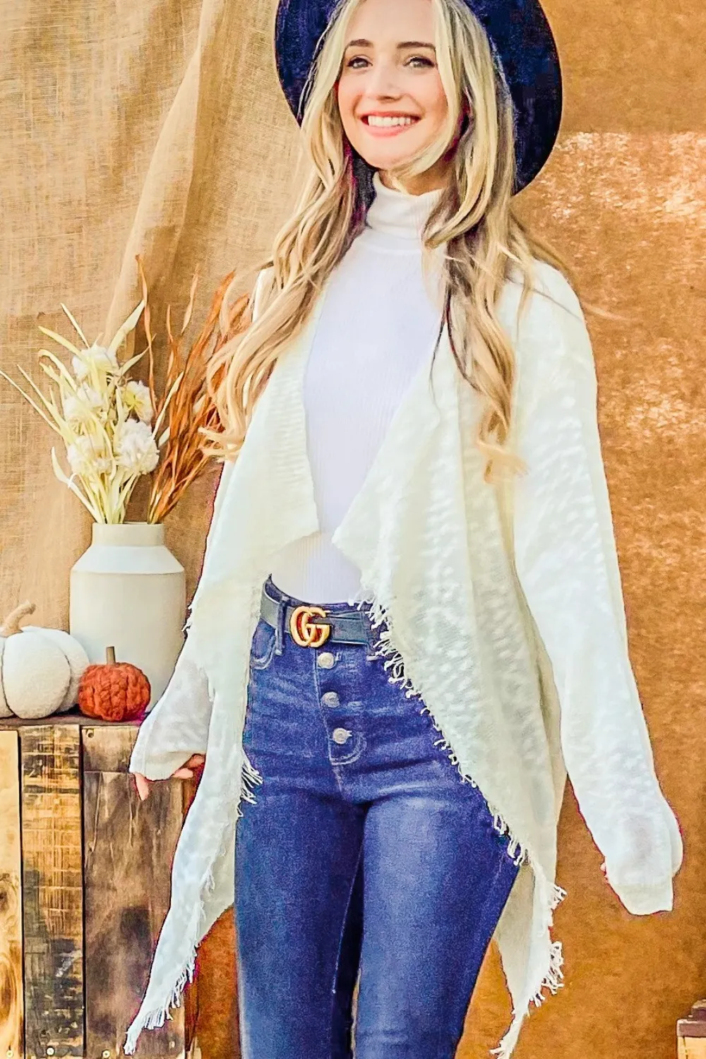 Textured Knit Fringe Hem Cardigan, image 4