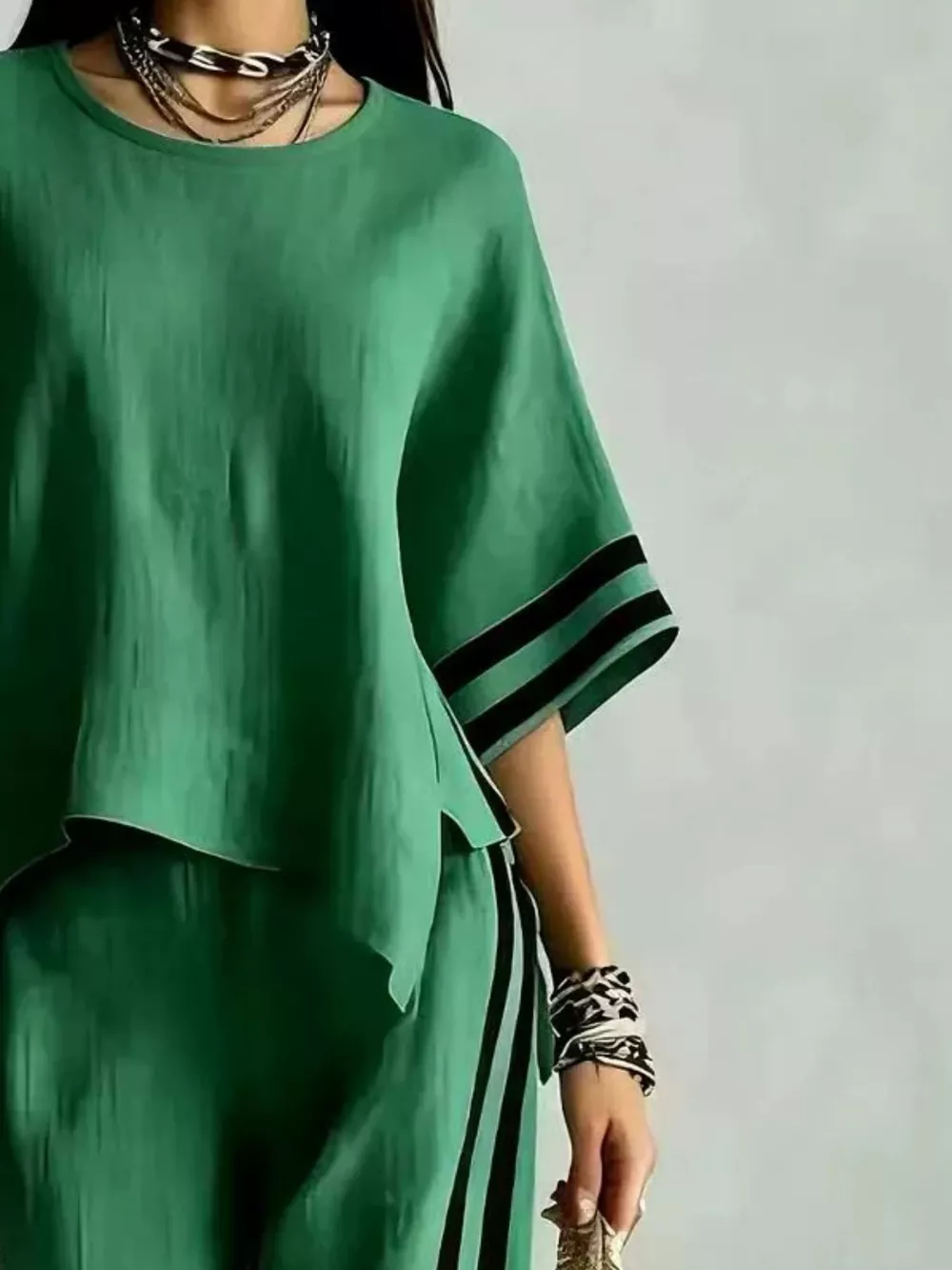 Full Size Striped 3/4 Sleeve Top and Pants Set Plus Size, image 6