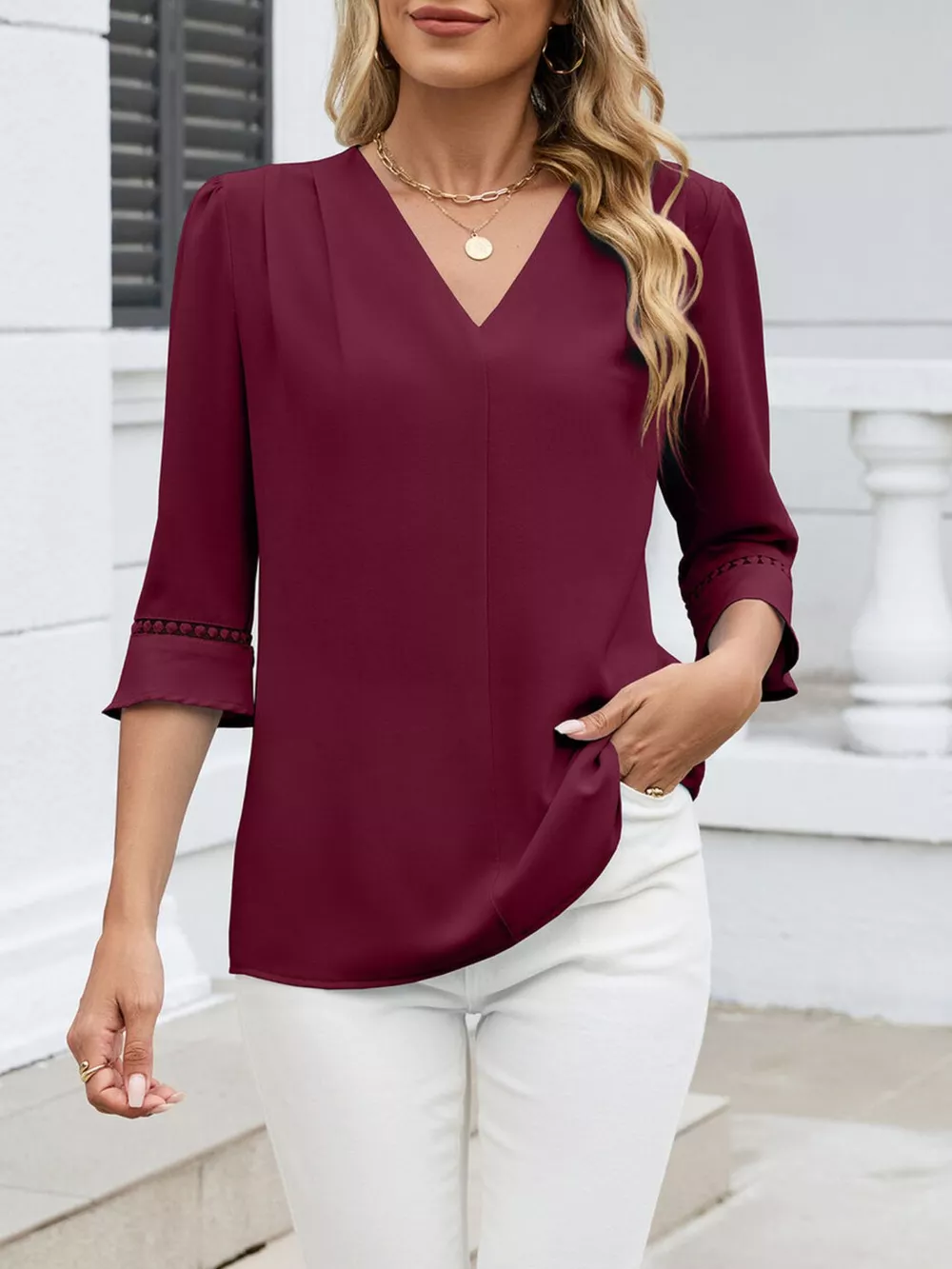 V-Neck 3/4 Sleeve Blouse, image 6