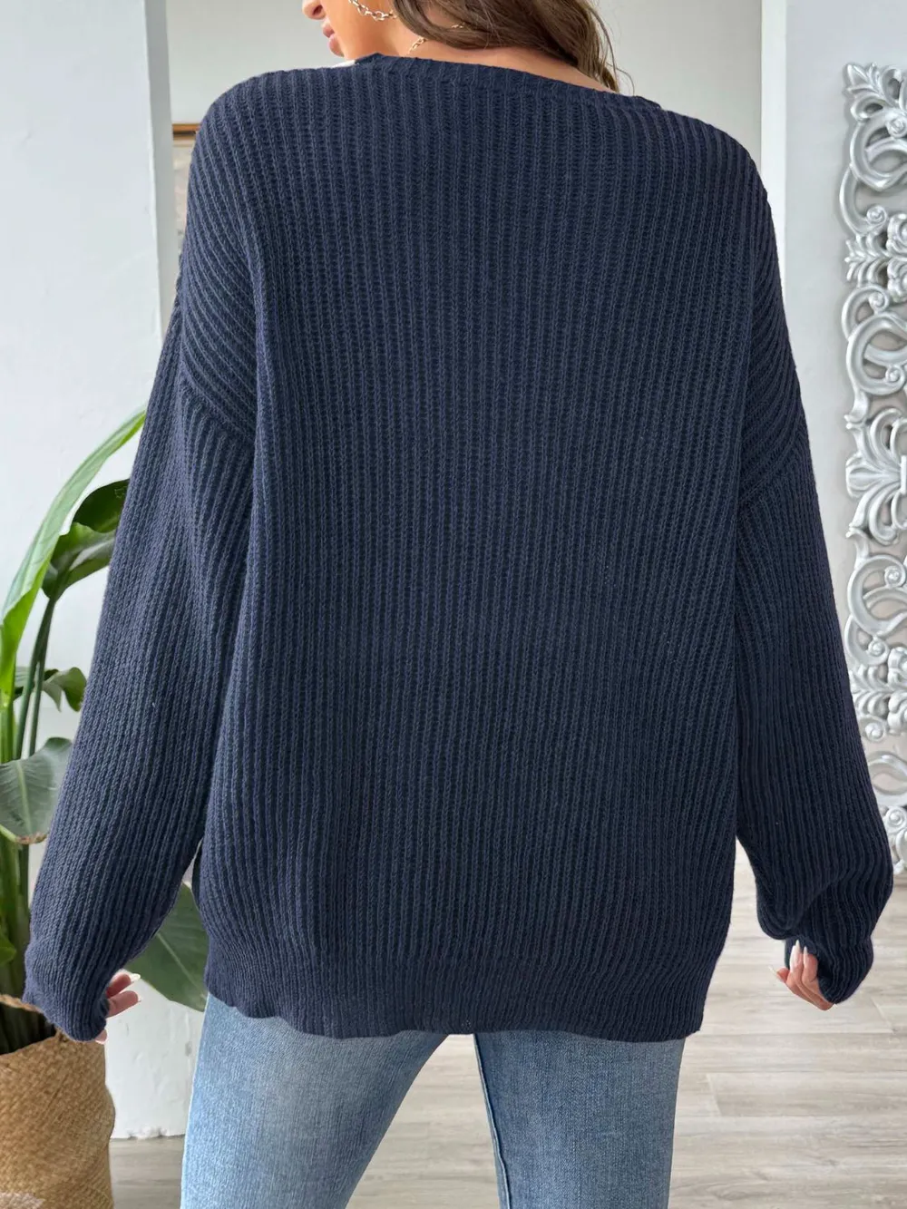 Contrast Dropped Shoulder Long Sleeve Sweater, image 6