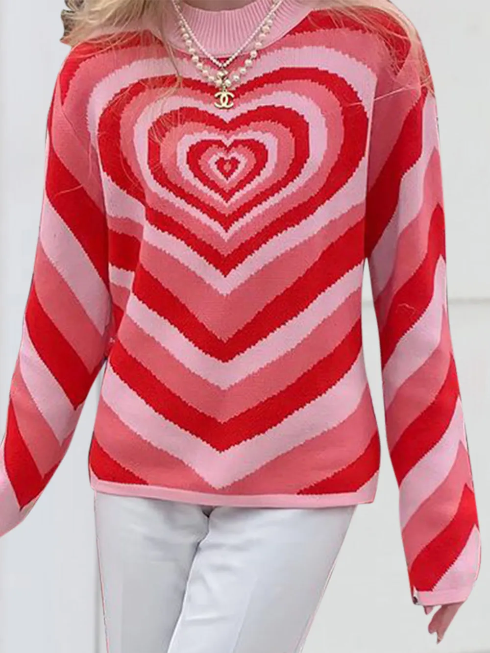 Heart Mock Neck Long Sleeve Sweater, image 6