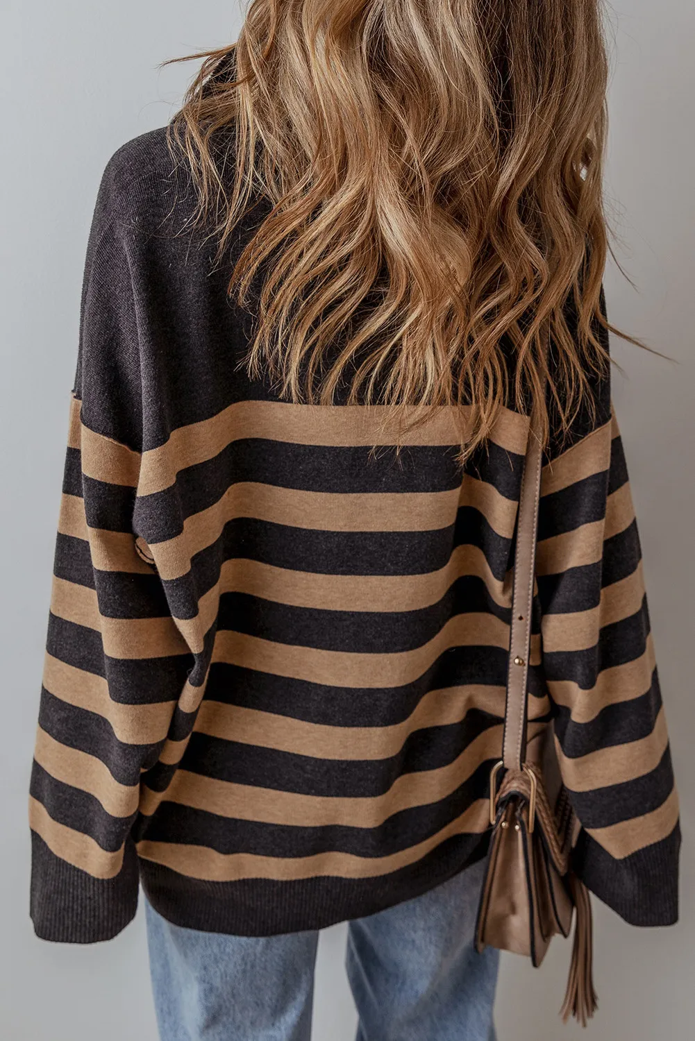 Striped Half Zip Long Sleeve Knit Top, image 4