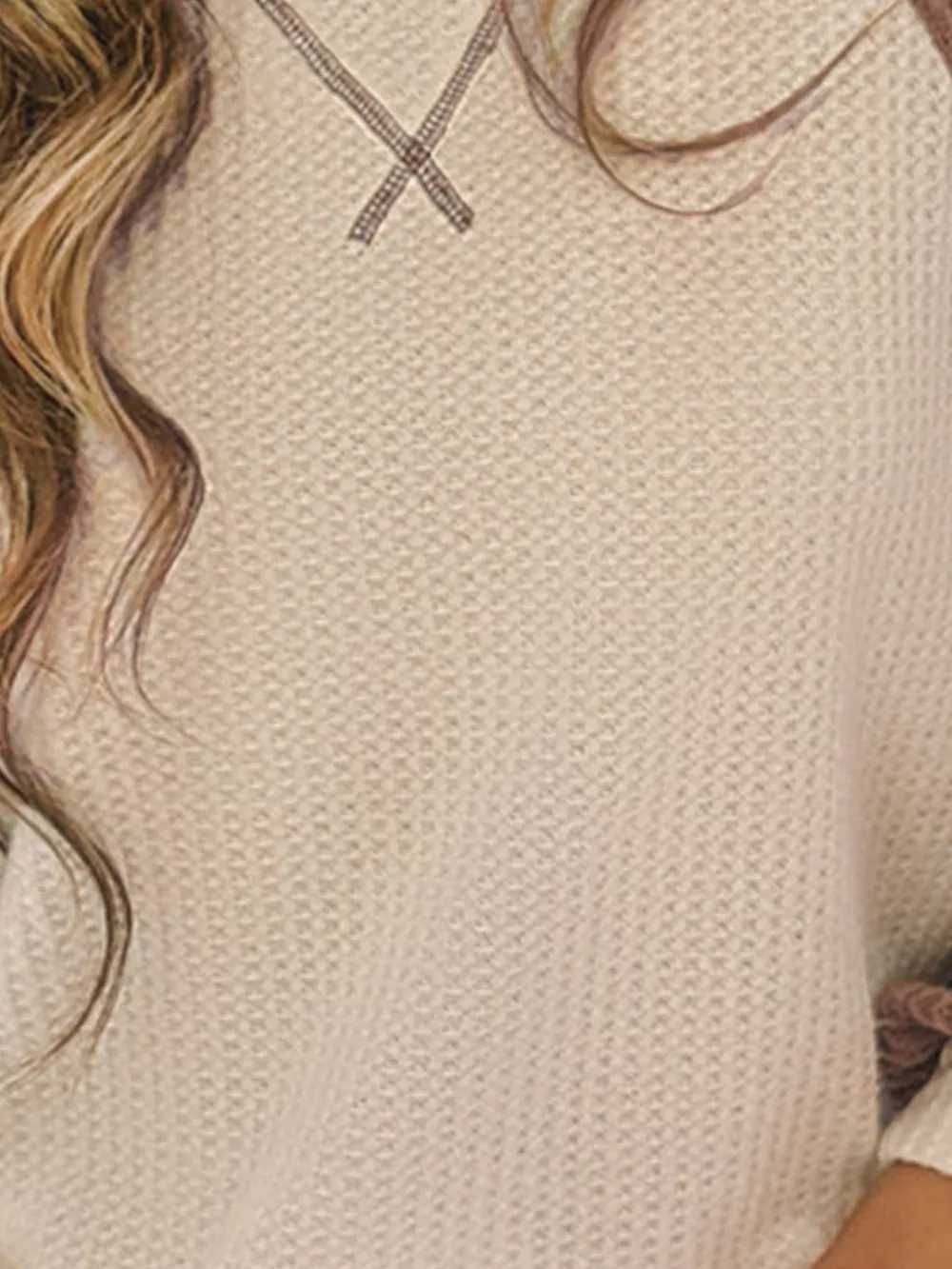 Waffle Knit Raglan Sleeve Top, image 2