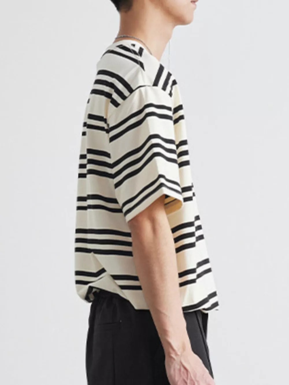 Men's Plus Size Striped Casual Round Neck T-Shirt, image 2