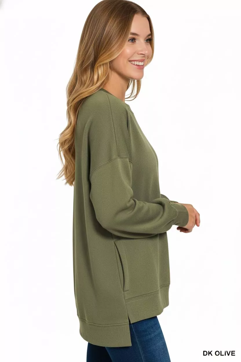 Fleece Hi-low Boyfriend Sweatshirts with Pockets, image 3