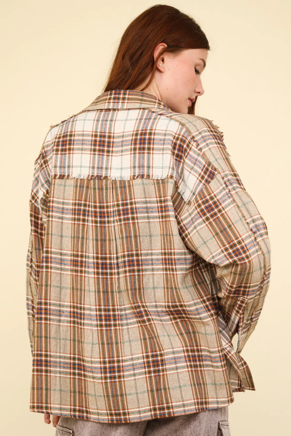 Contrast Plaid Raw Detail Shirt, image 2