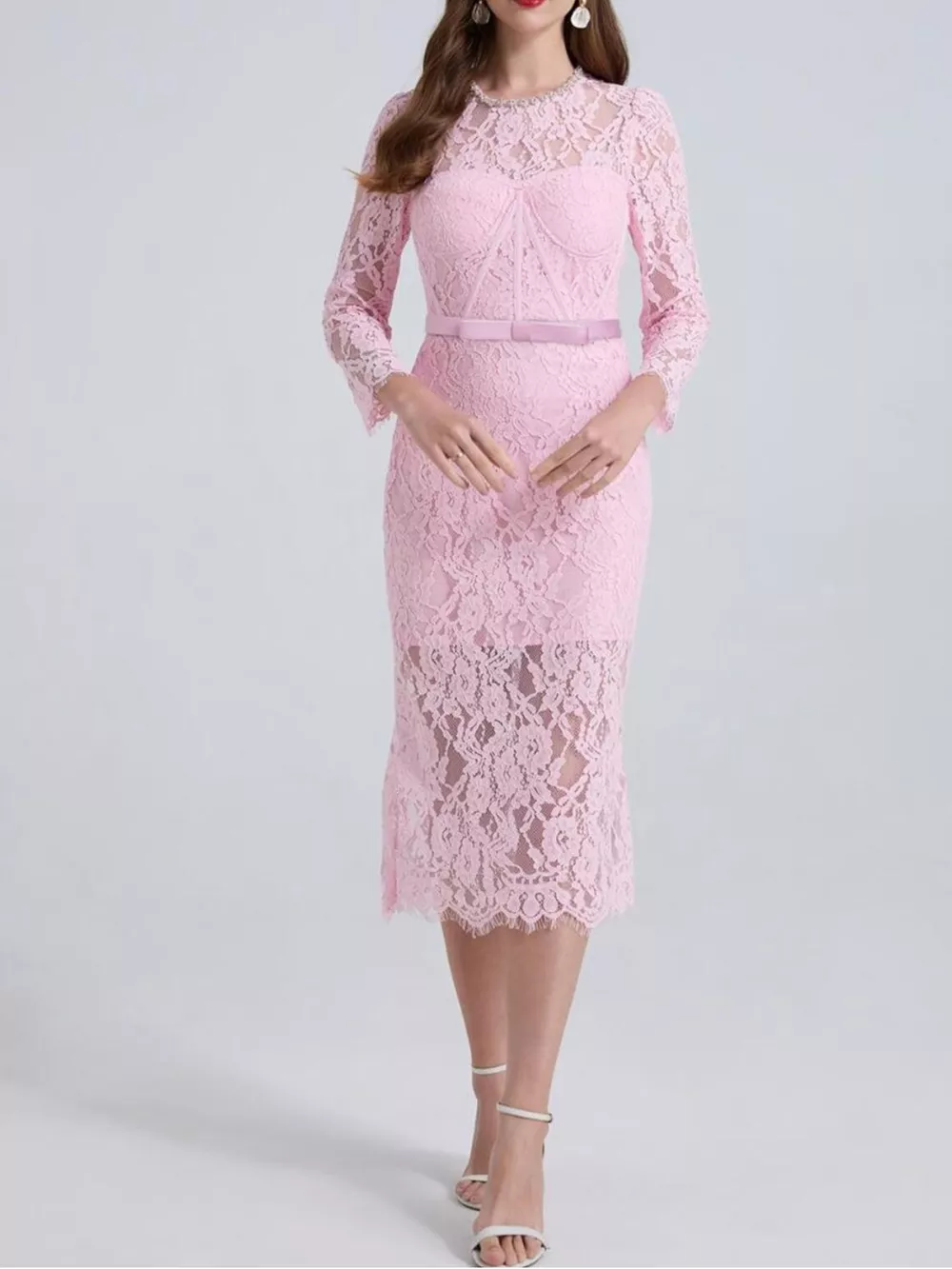 Lace Long Sleeve Midi Dress, image 3