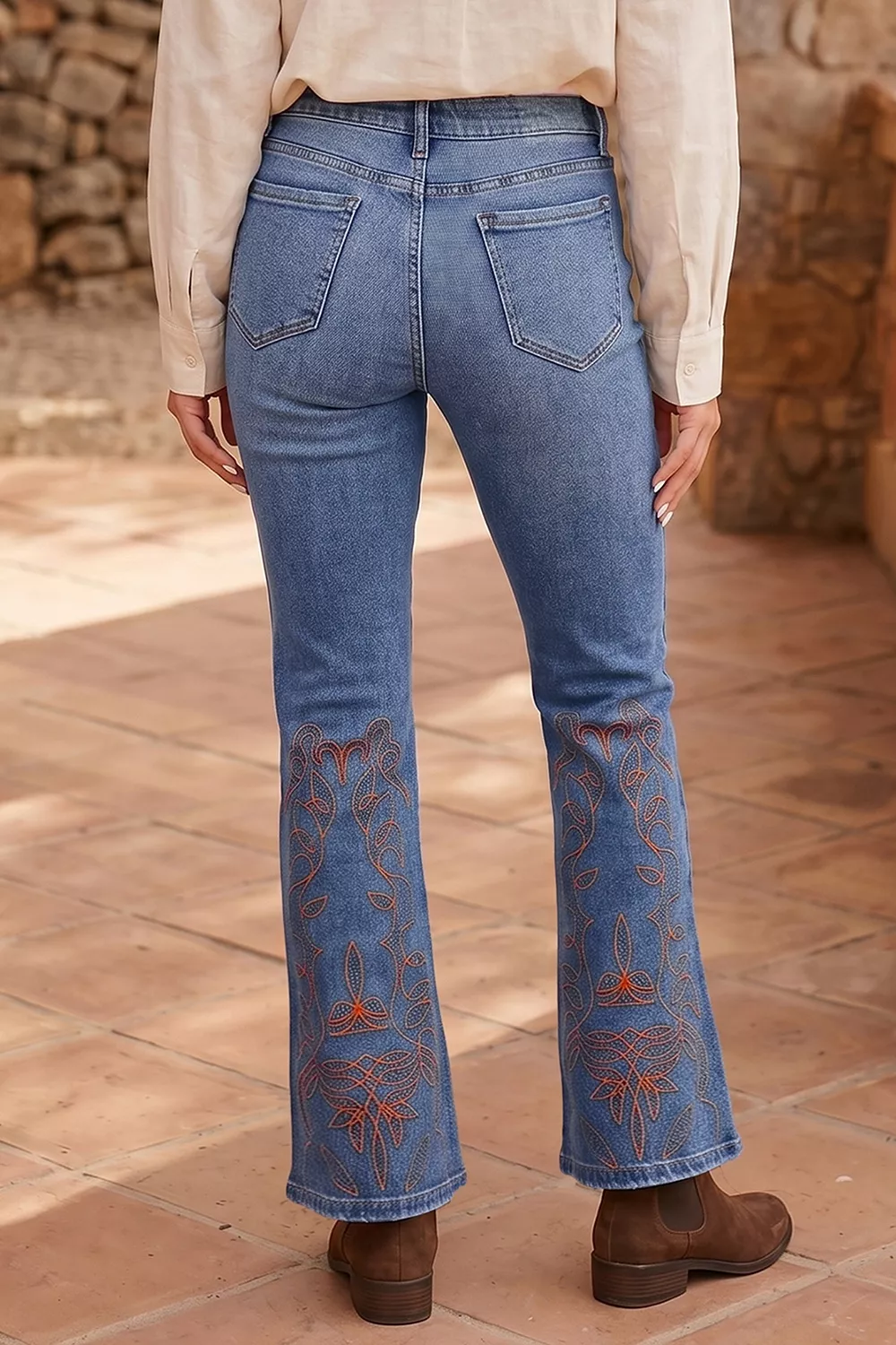 Embroidered Flare Leg Jeans, image 3