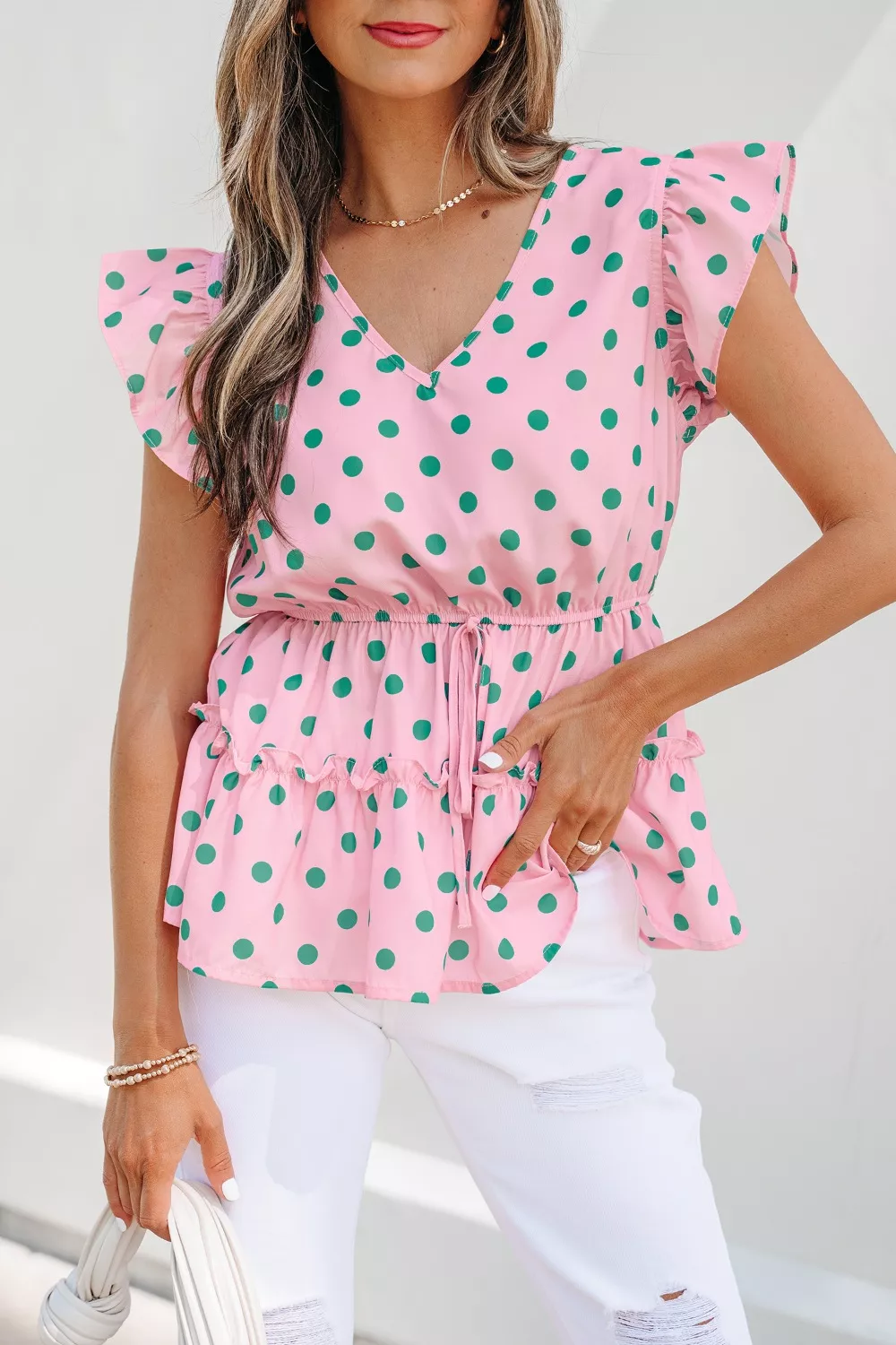Polka Dot Ruffle Hem Blouse, image 2