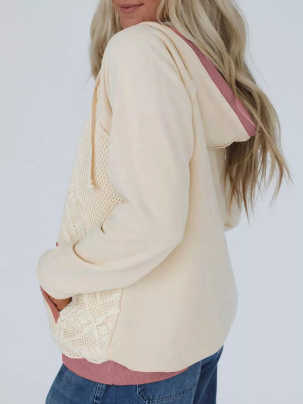 Crochet Panel Kangaroo Pocket Hoodie, image 6