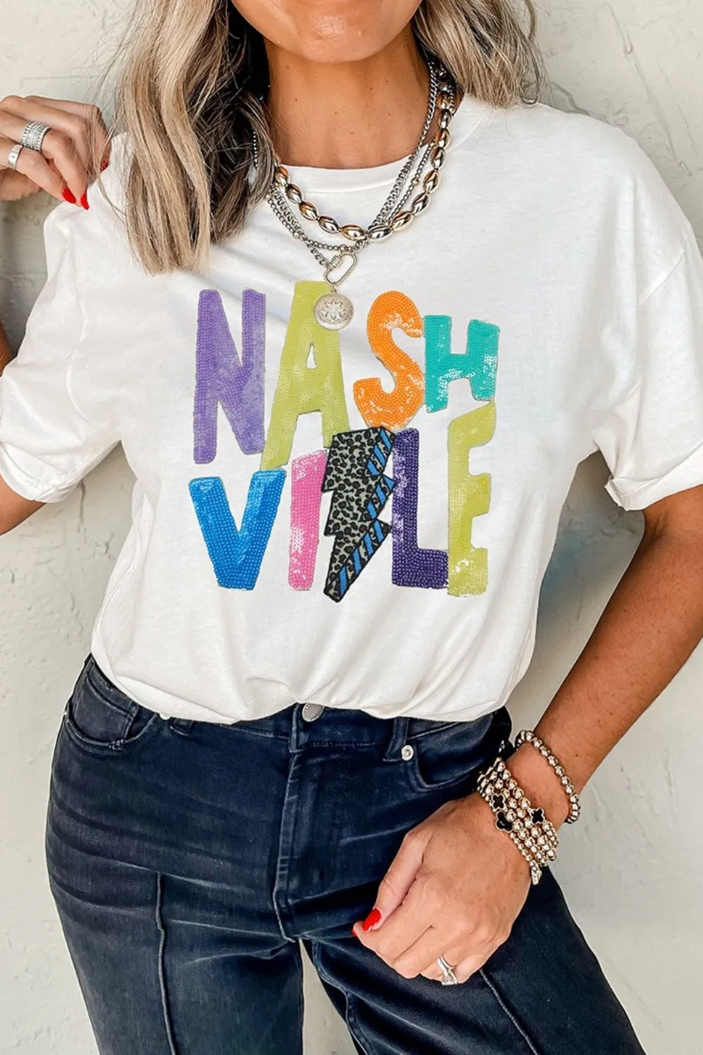 Lightening NASHVILLE Sequin Round Neck T-Shirt, image 4