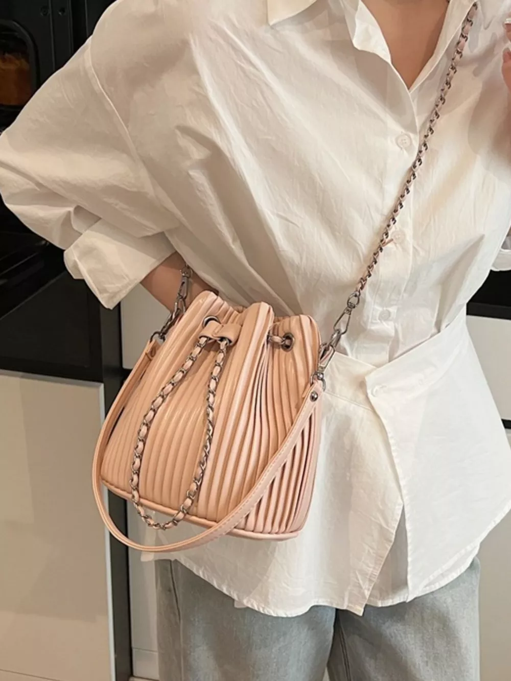 Pleated Bucket Crossbody Bag, image 7
