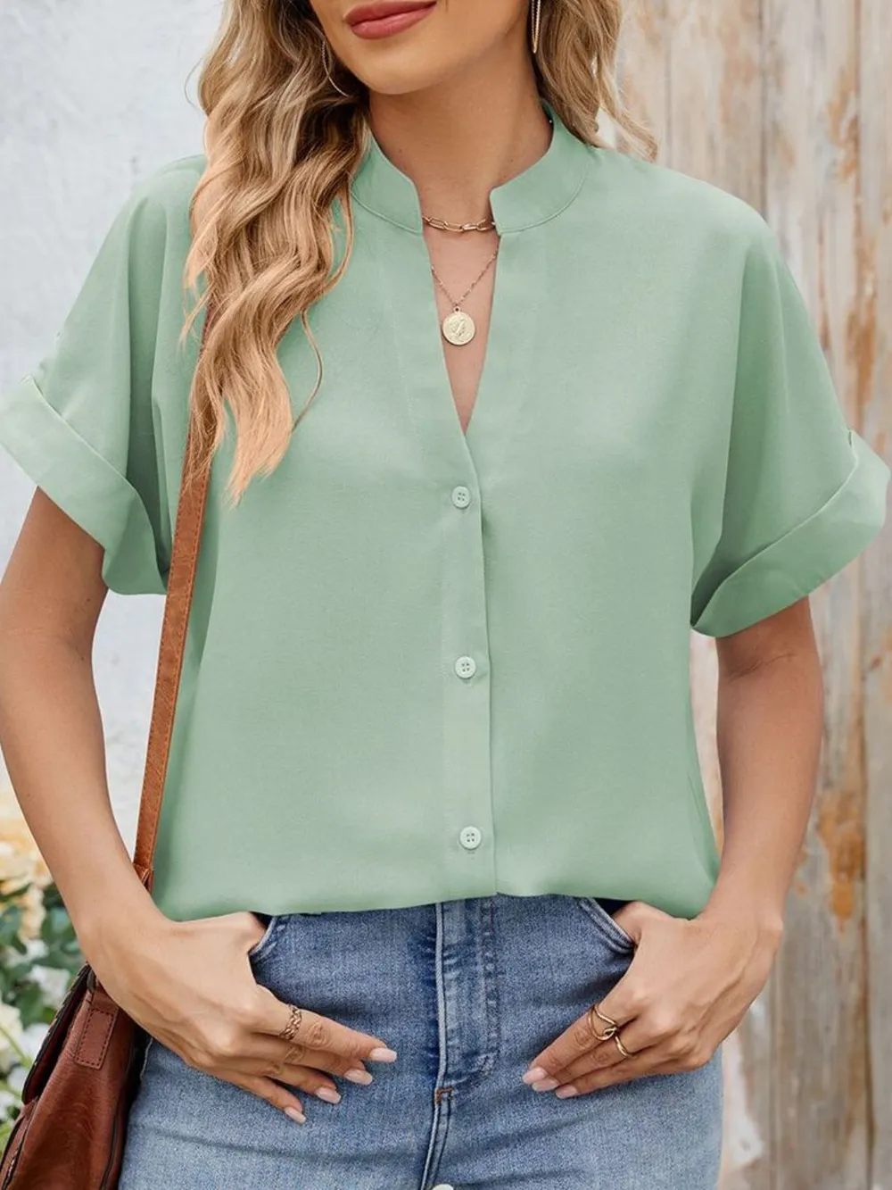 Notched Short Sleeve Blouse, image 16