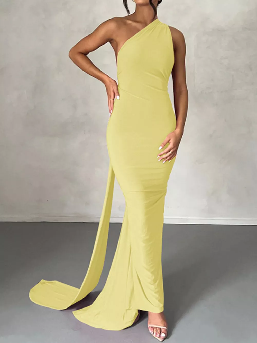 Backless One-Shoulder Ruched Bodycon Maxi Dress, image 17