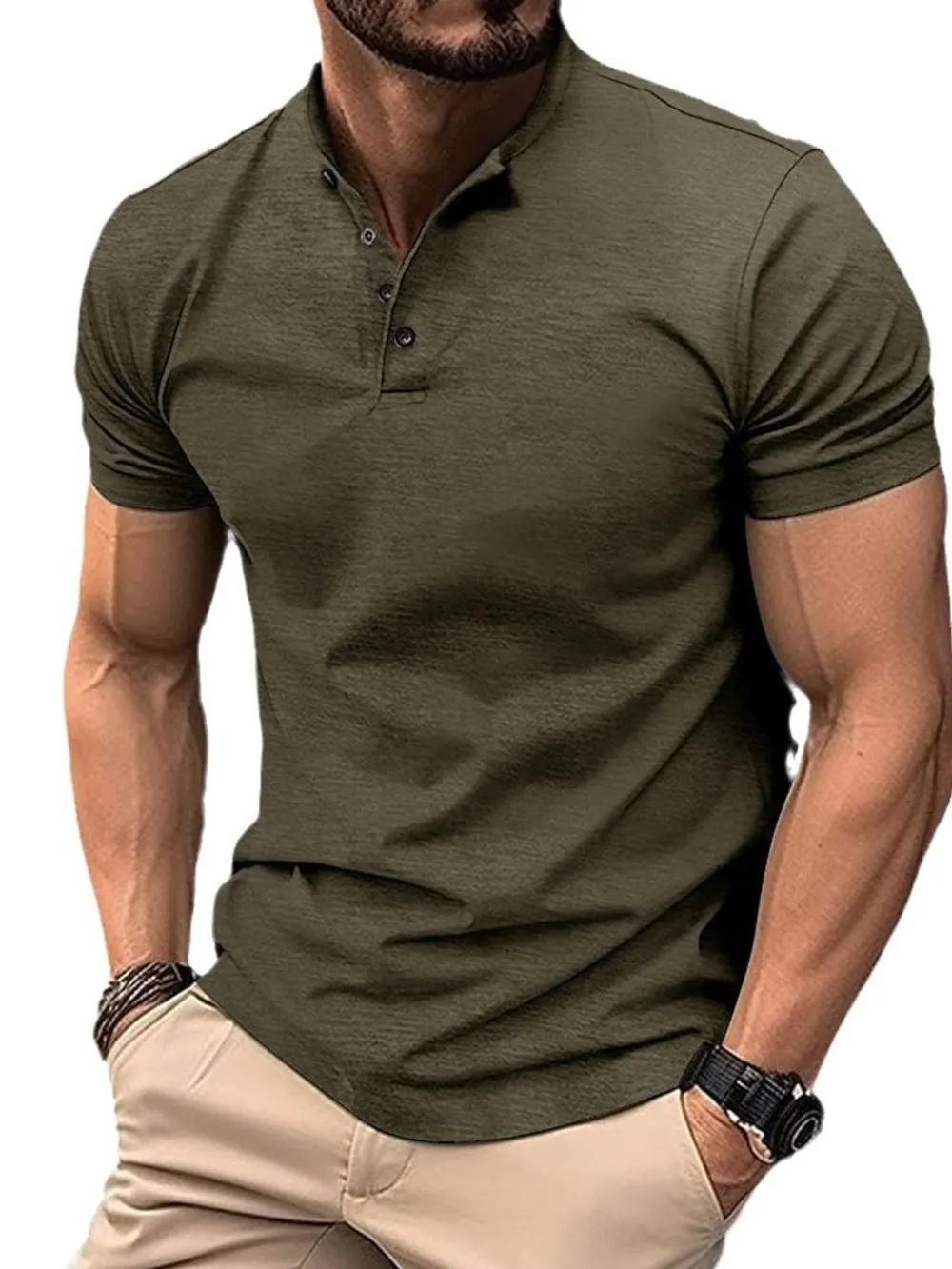 Men's Full Size Button Detail Short Sleeve Polo Plus Size, image 5