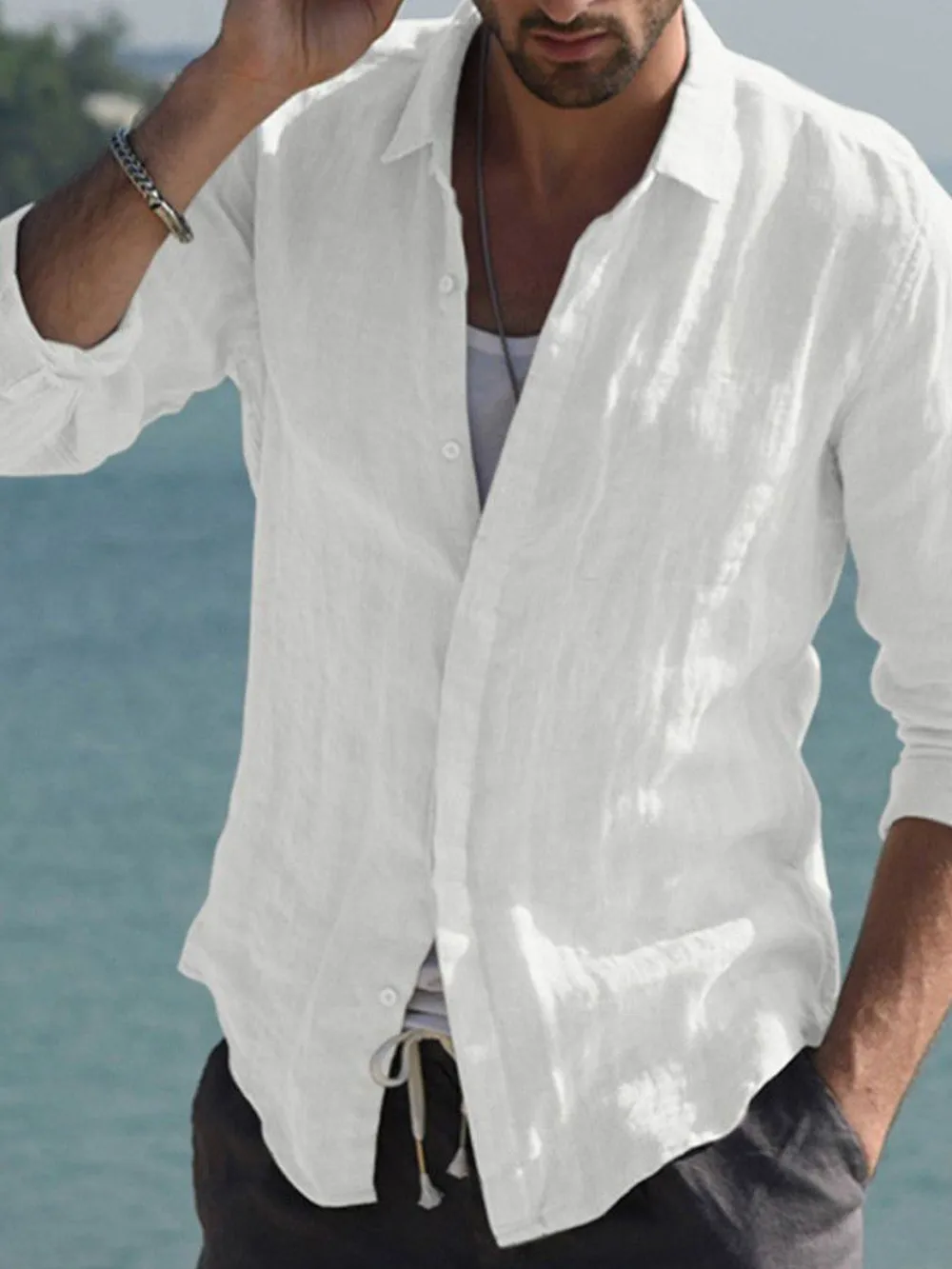 Men's Full Size Casual Linen Long Sleeve Shirt Plus Size, image 3