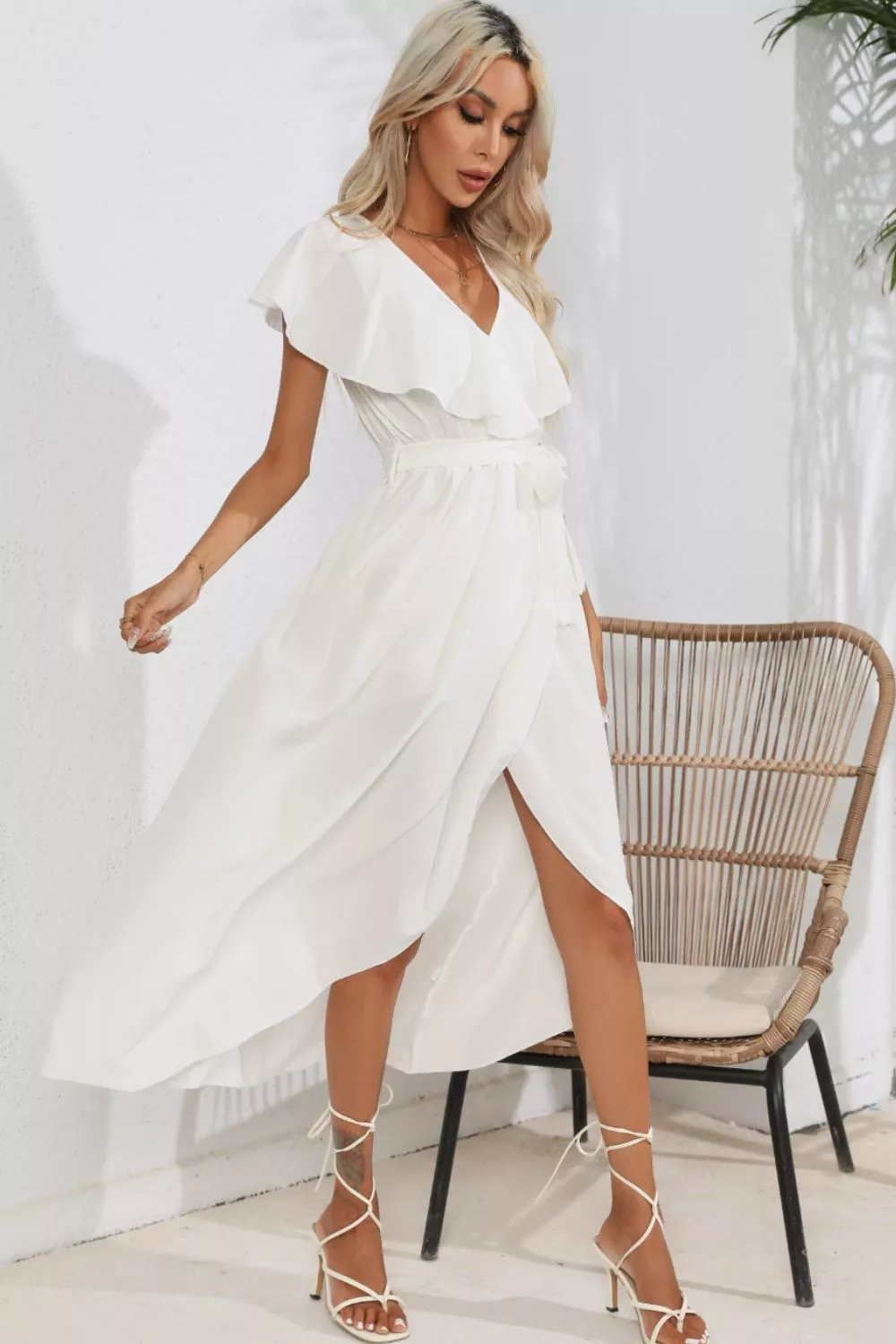 Ruffled Tied V-Neck Midi Dress, image 14