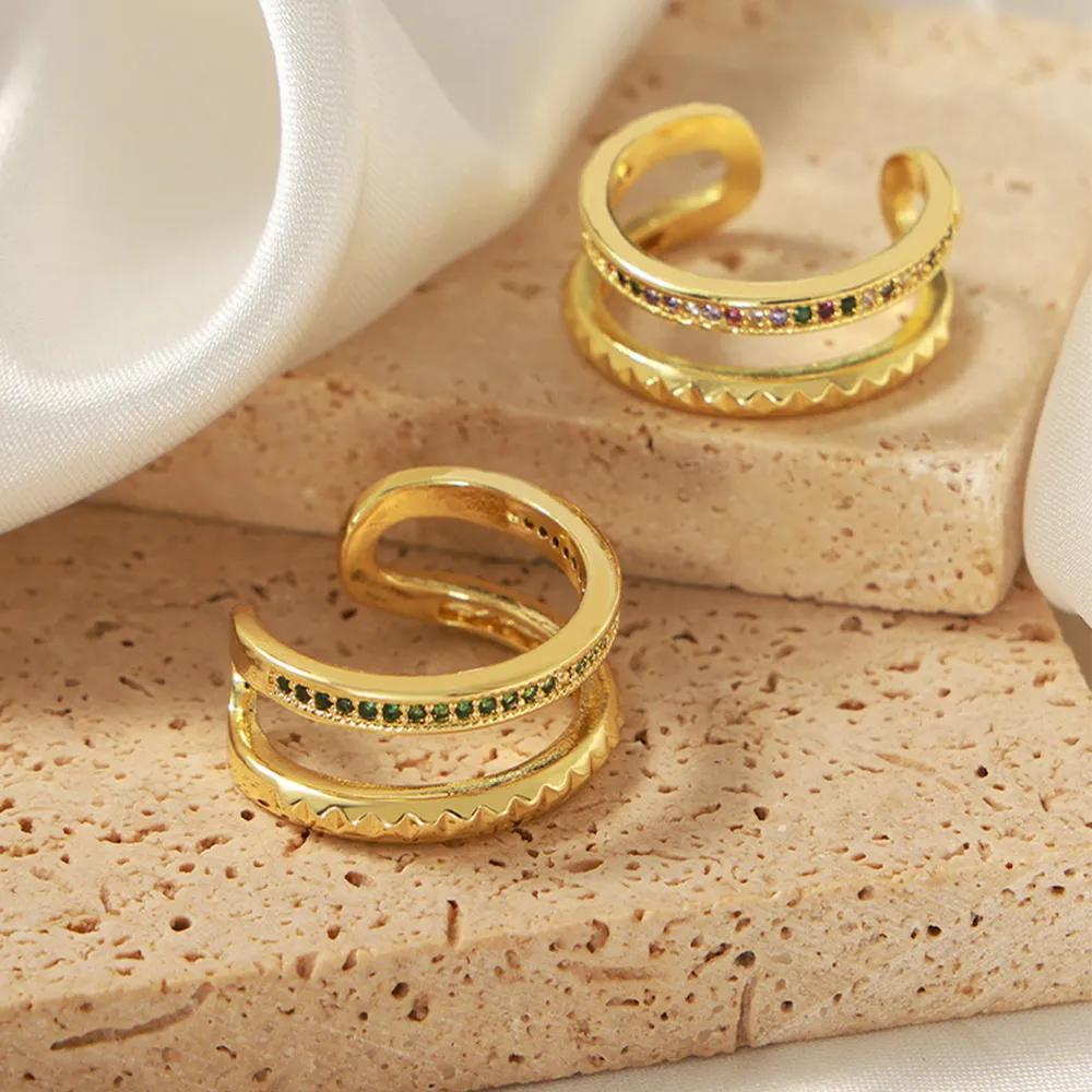Gold-Plated Czech Diamond Double-Layered Ring, image 2