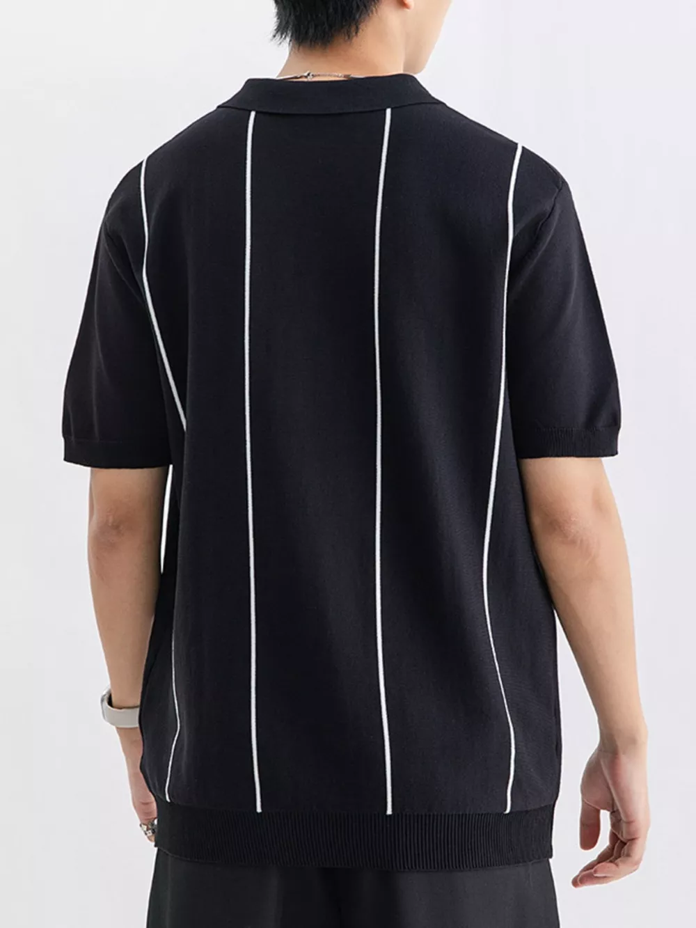 Men's Plus Size Striped Zip-Up Knit Polo, image 2