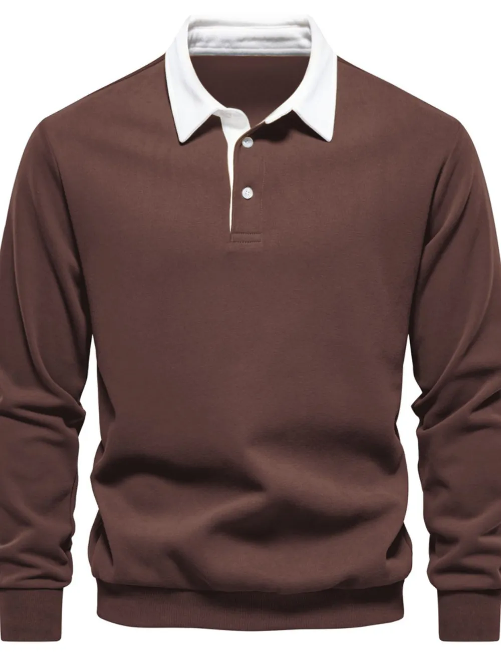 Men's Quarter Button Collared Neck Long Sleeve Polo, image 10