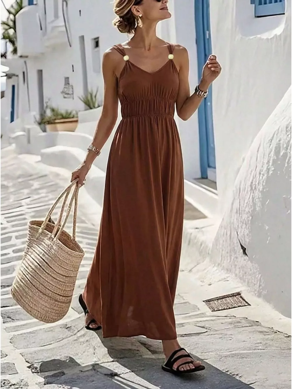 V-Neck Sleeveless Maxi Dress, image 3