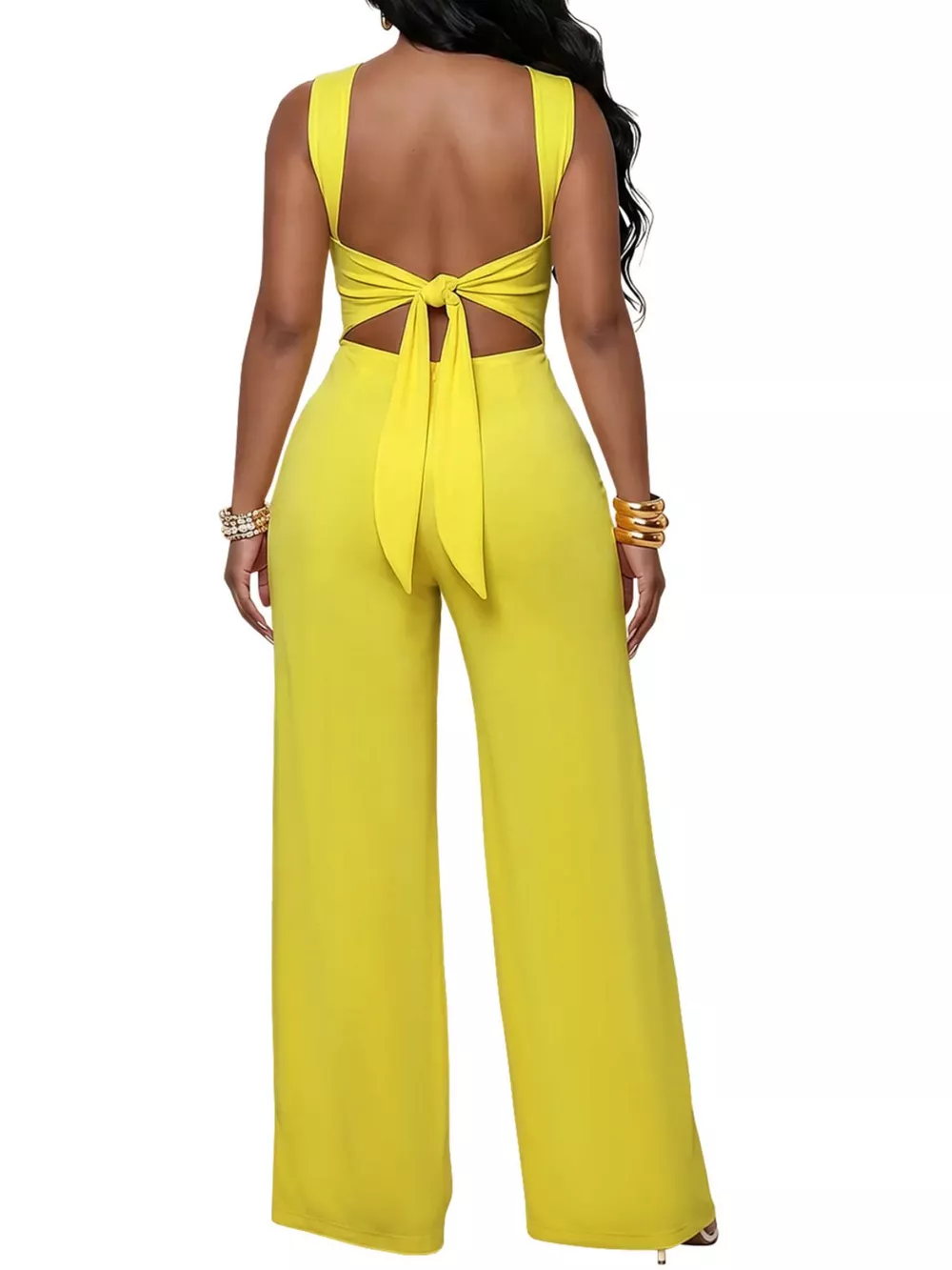 Backless Twist Top and Wide-Leg Pants Set, image 4