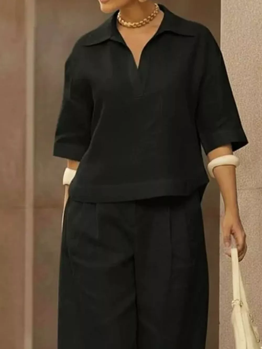 Full Size 3/4 Sleeve Top and Wide Leg Pants Set Plus Size, image 4
