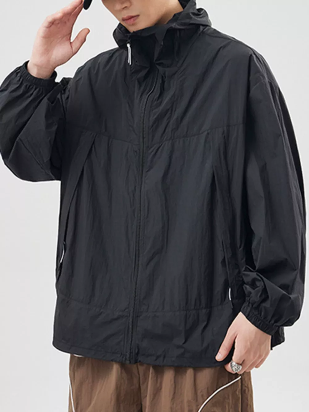 Men's Plus Size Lightweight Hooded Windbreaker Jacket, image 2