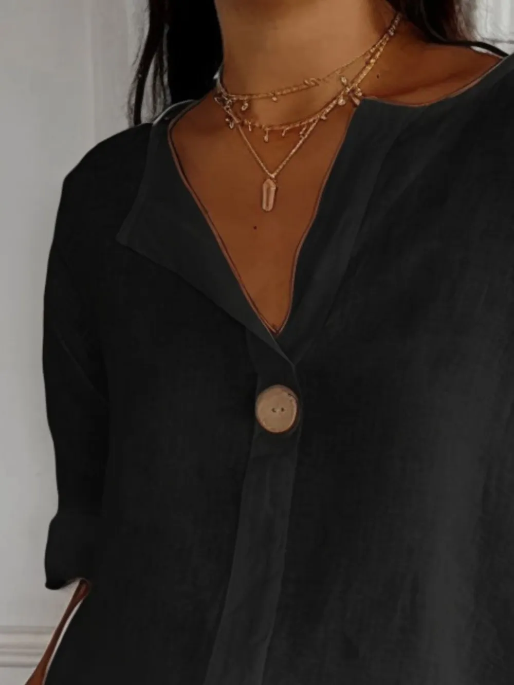 Full Size Linen Blend Notched Blouse Plus Size, image 9
