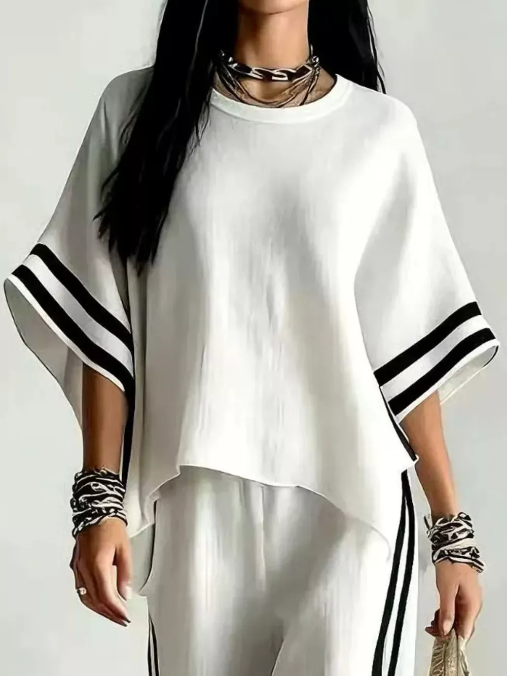 Full Size Striped 3/4 Sleeve Top and Pants Set Plus Size, image 19