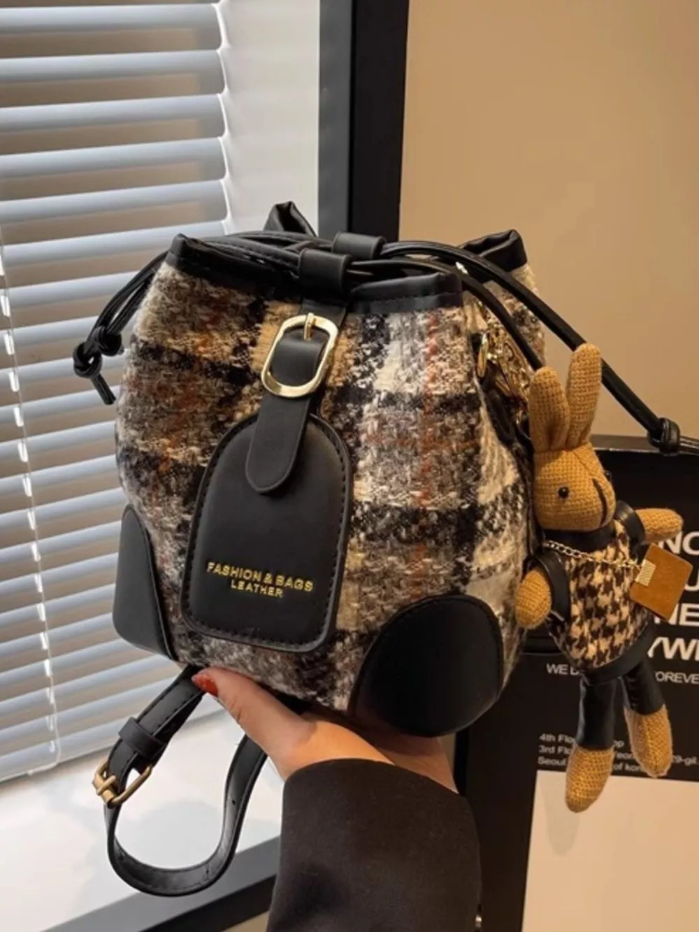 Plaid Bucket Crossbody Bag, image 2