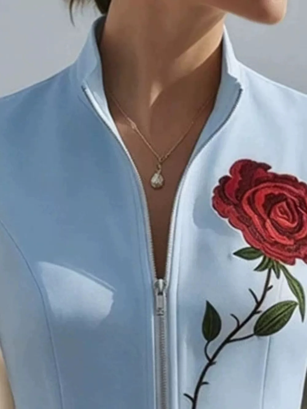 Rose Zip Up Sleeveless Shirt, image 5