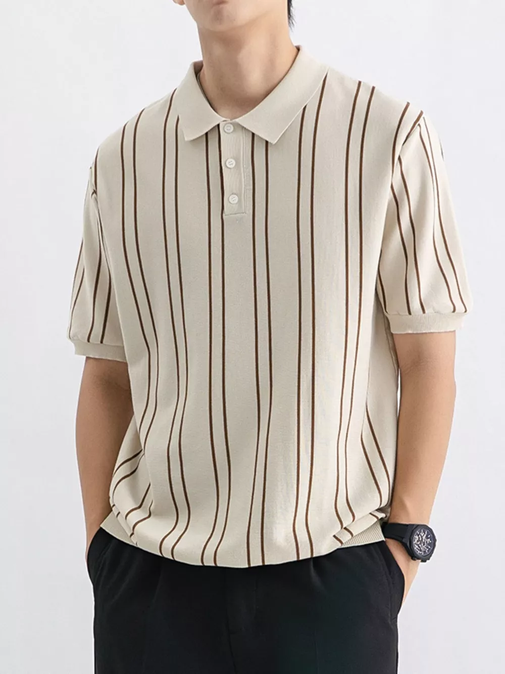 Men's Plus Size Striped Casual Fit Polo