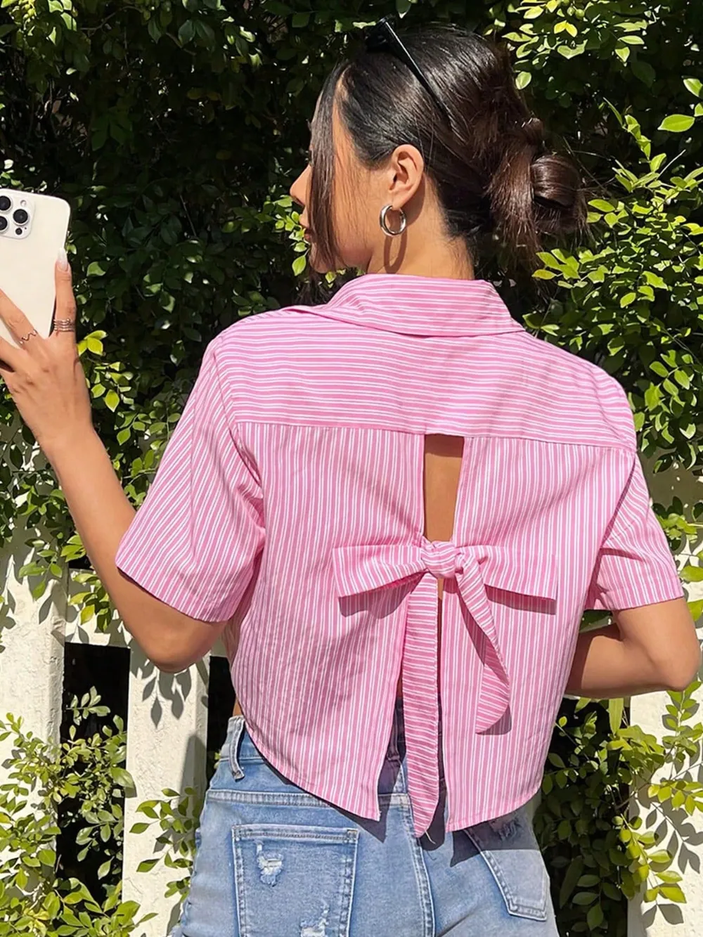 Bow Back Striped Short Sleeve Shirt, image 3