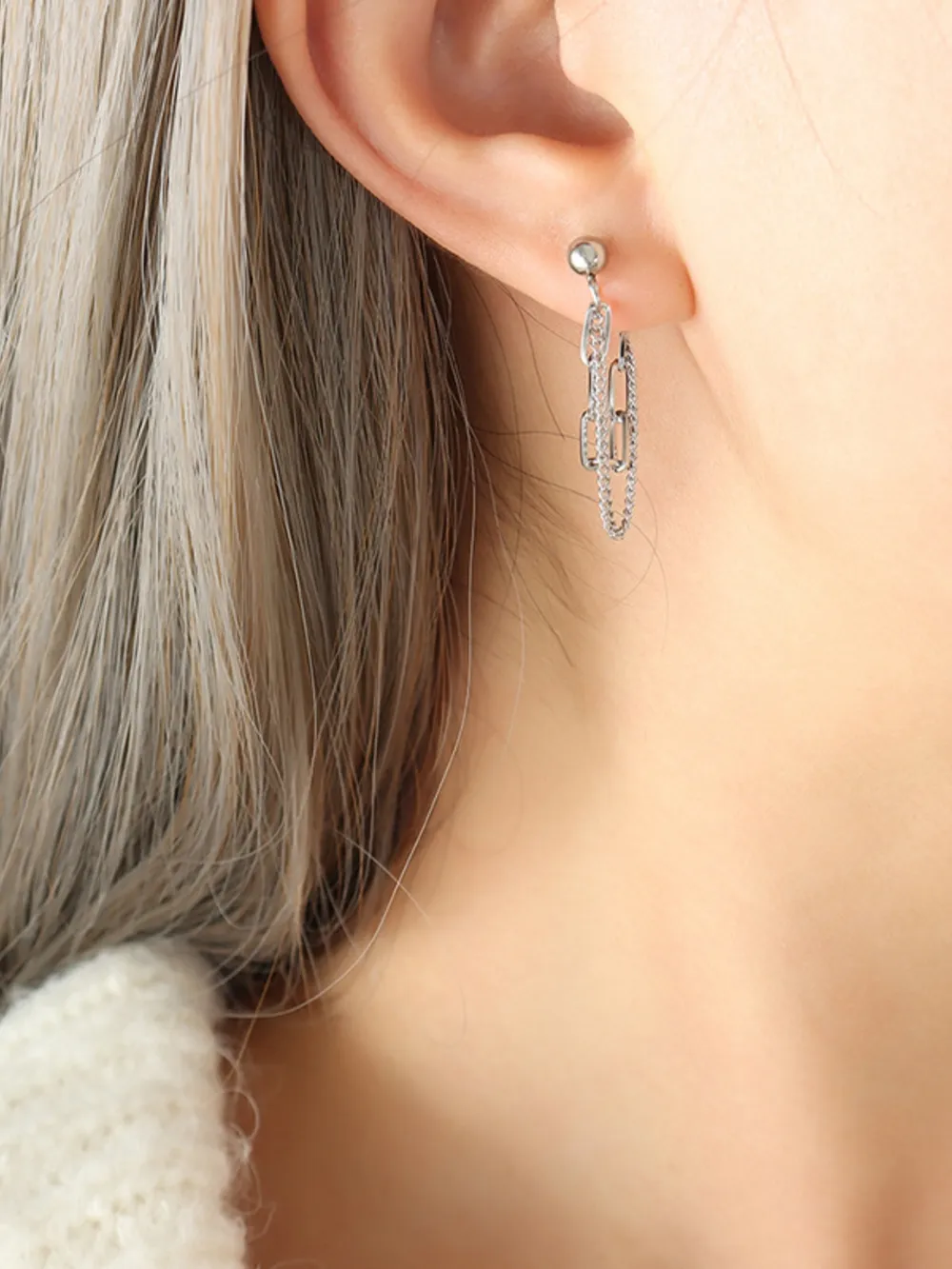 Titanium Steel Double Chain Earrings, image 2