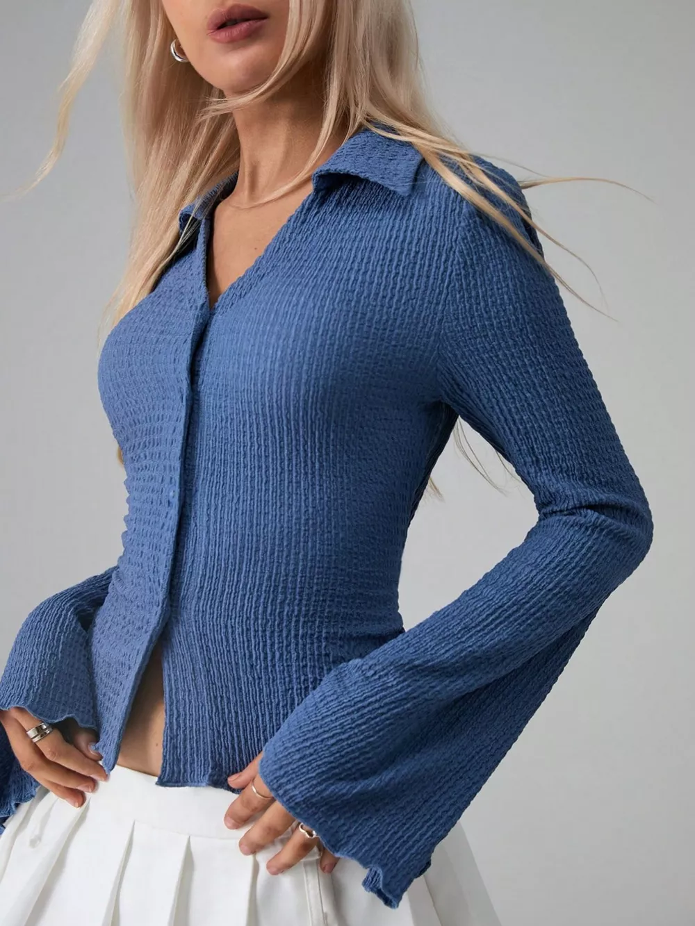 Button Up Flare Sleeve Shirt, image 9