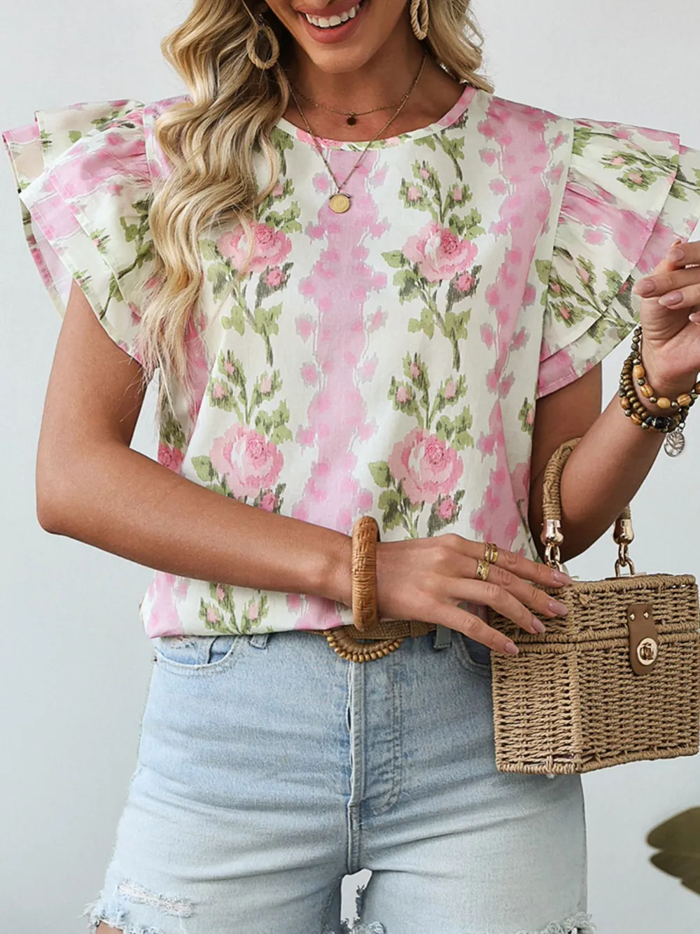 Floral Print Ruffled Sleeve Blouse, image 4