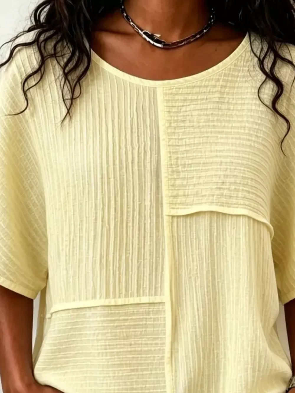 Full Size Texture Round Neck Half Sleeve Blouse Plus Size, image 8