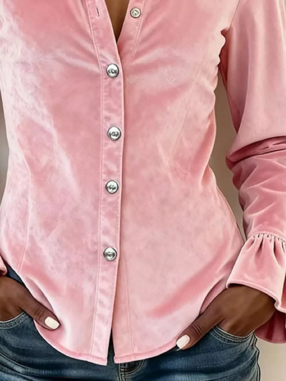 Full Size Button Up Flounce Sleeve Shirt Plus Size, image 3