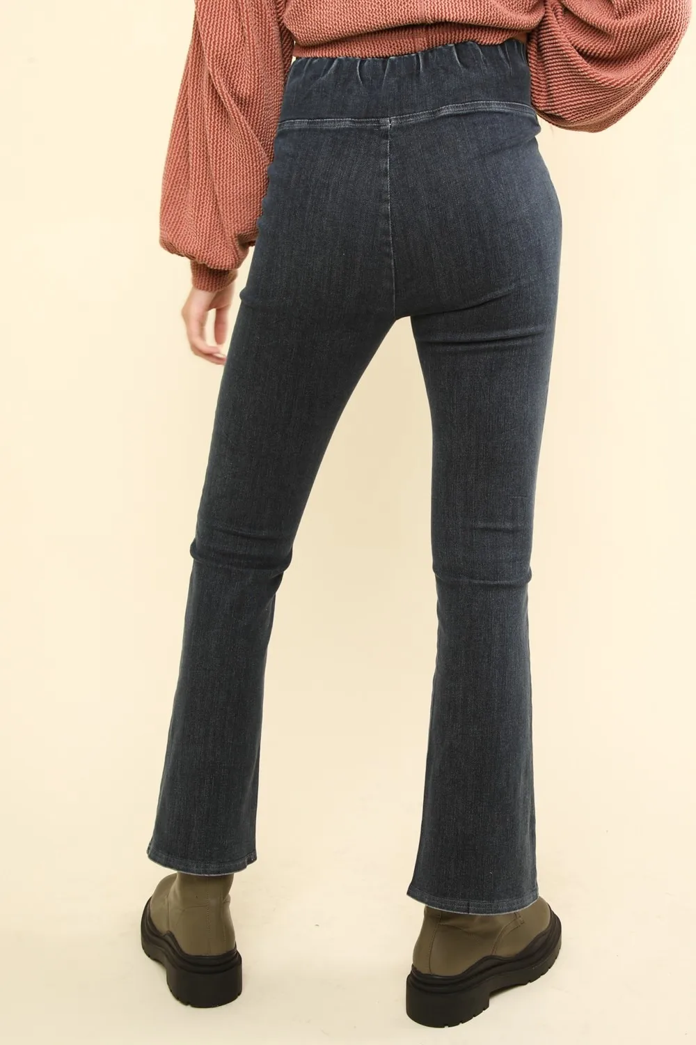 Washed Denim Stretchy Crossover Waist Leggings, image 2