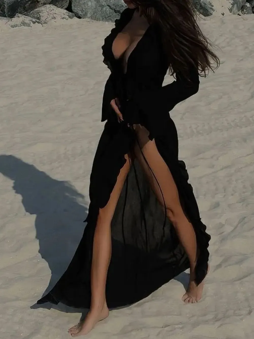 Ruffled Long Sleeve Cover-Up Dress, image 7