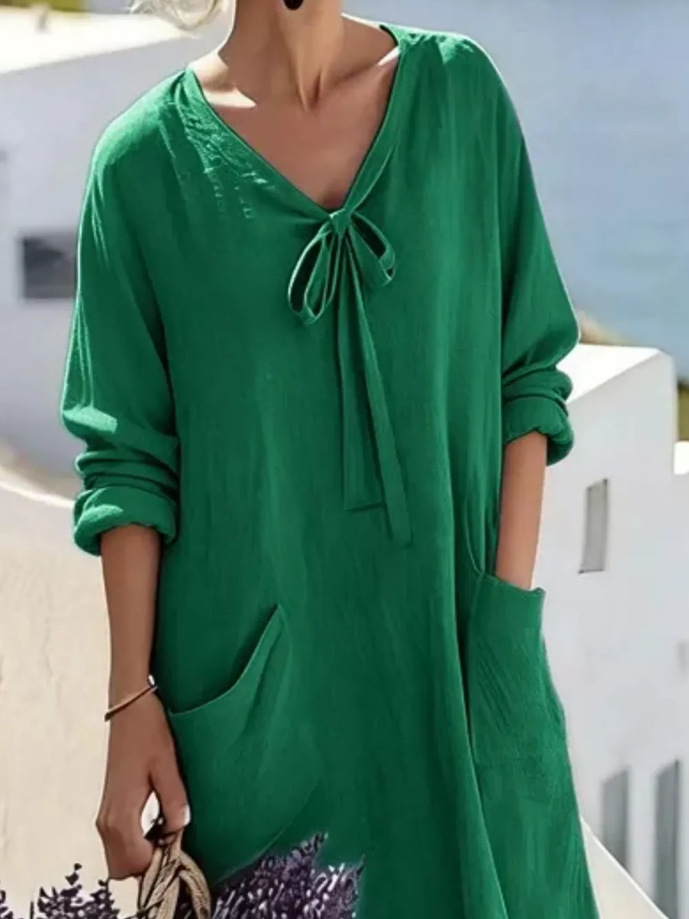 Full Size Long Sleeve Loose Maxi Dress with Pockets Plus Size, image 4