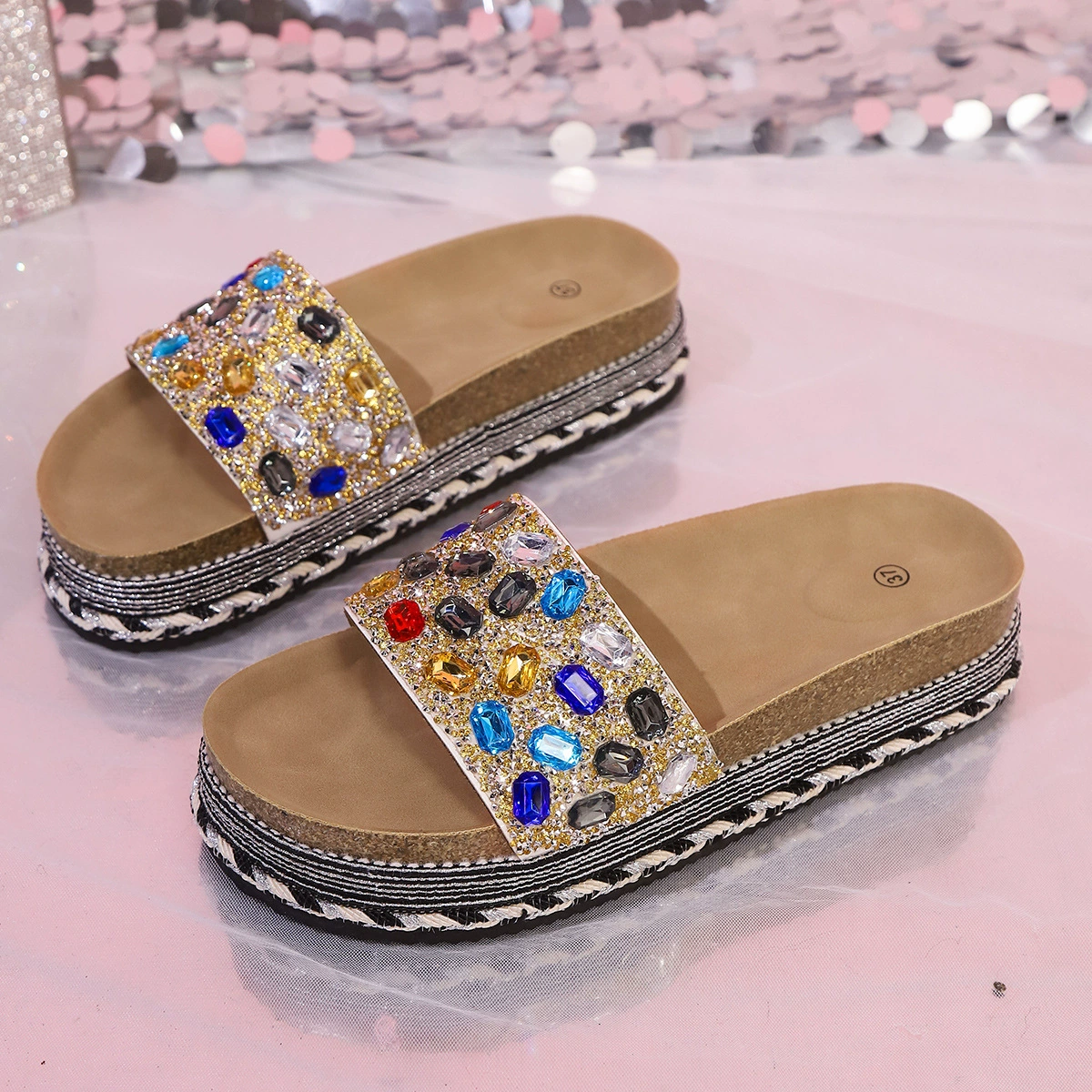 Rhinestone Open Toe Platform Sandals, image 6