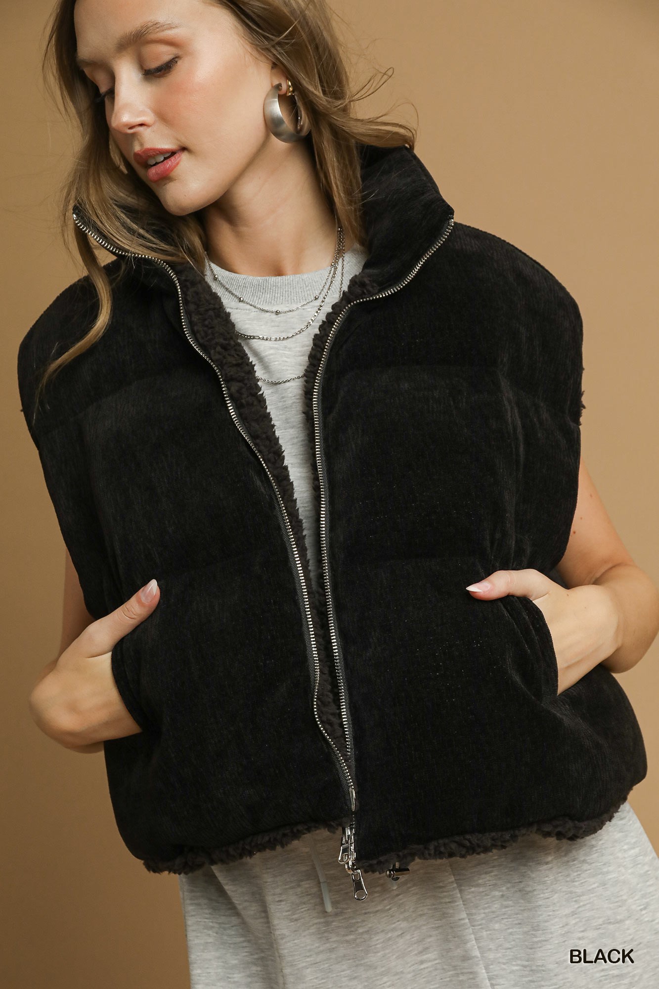Sherpa-Lined Zip Vest with Drawstring Hem, image 5