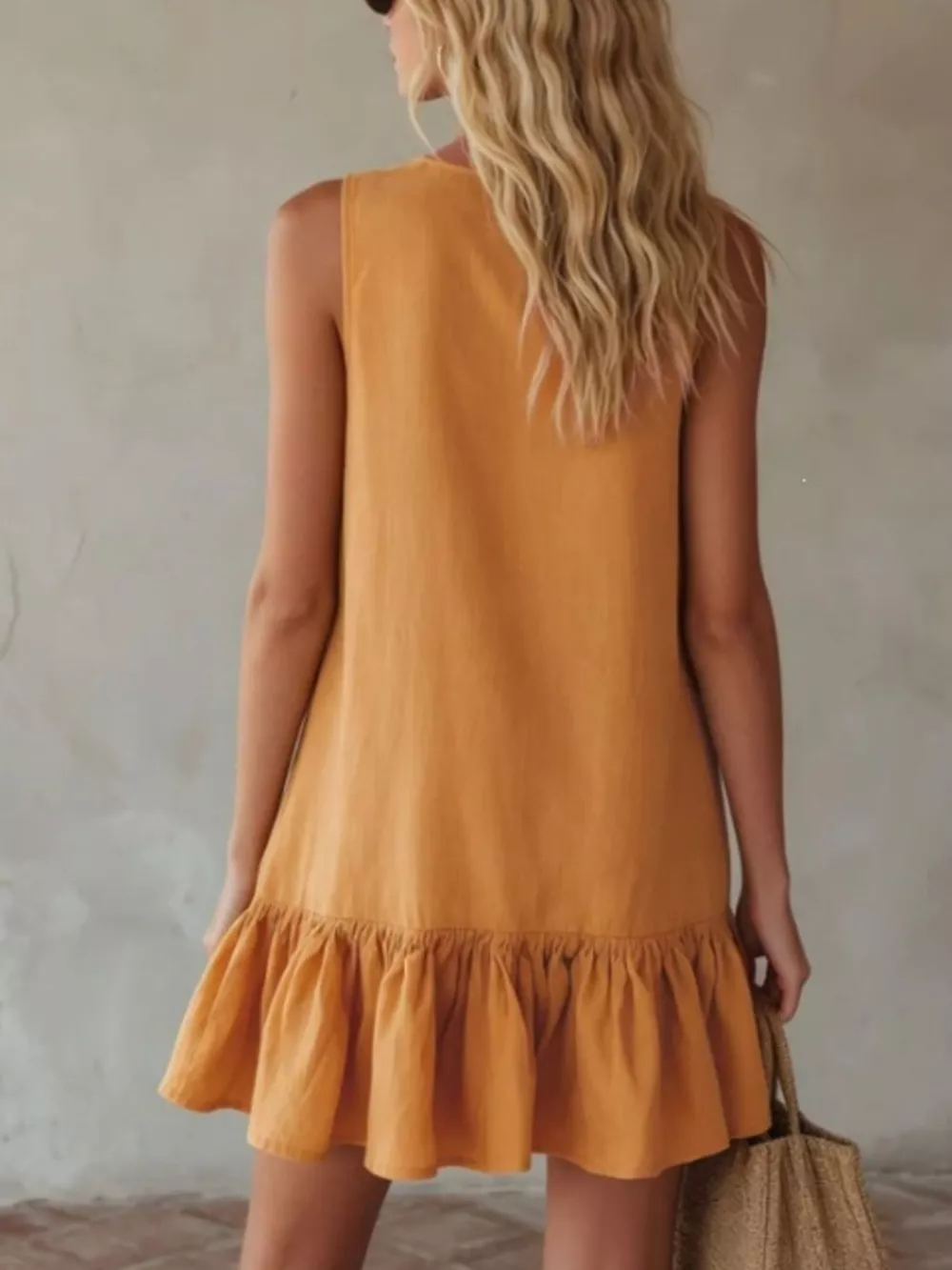 V-Neck Tie Front Ruffle Hem Mini Dress, image 3
