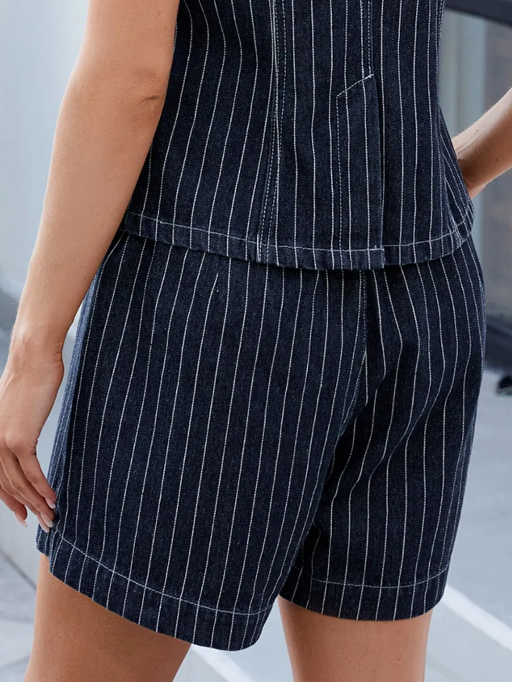 Round Neck Striped Top and Shorts Denim Set, image 6
